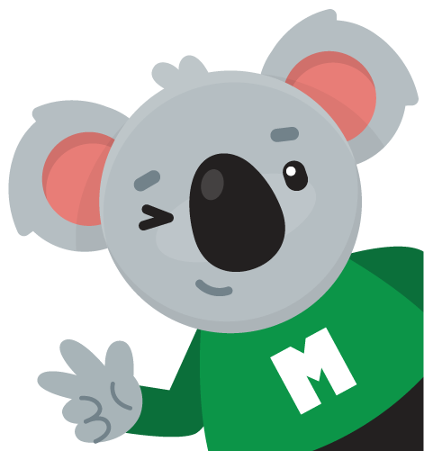 MIG mascot winking and holding up peace sign