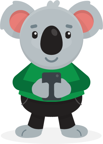 MIG mascot using their phone